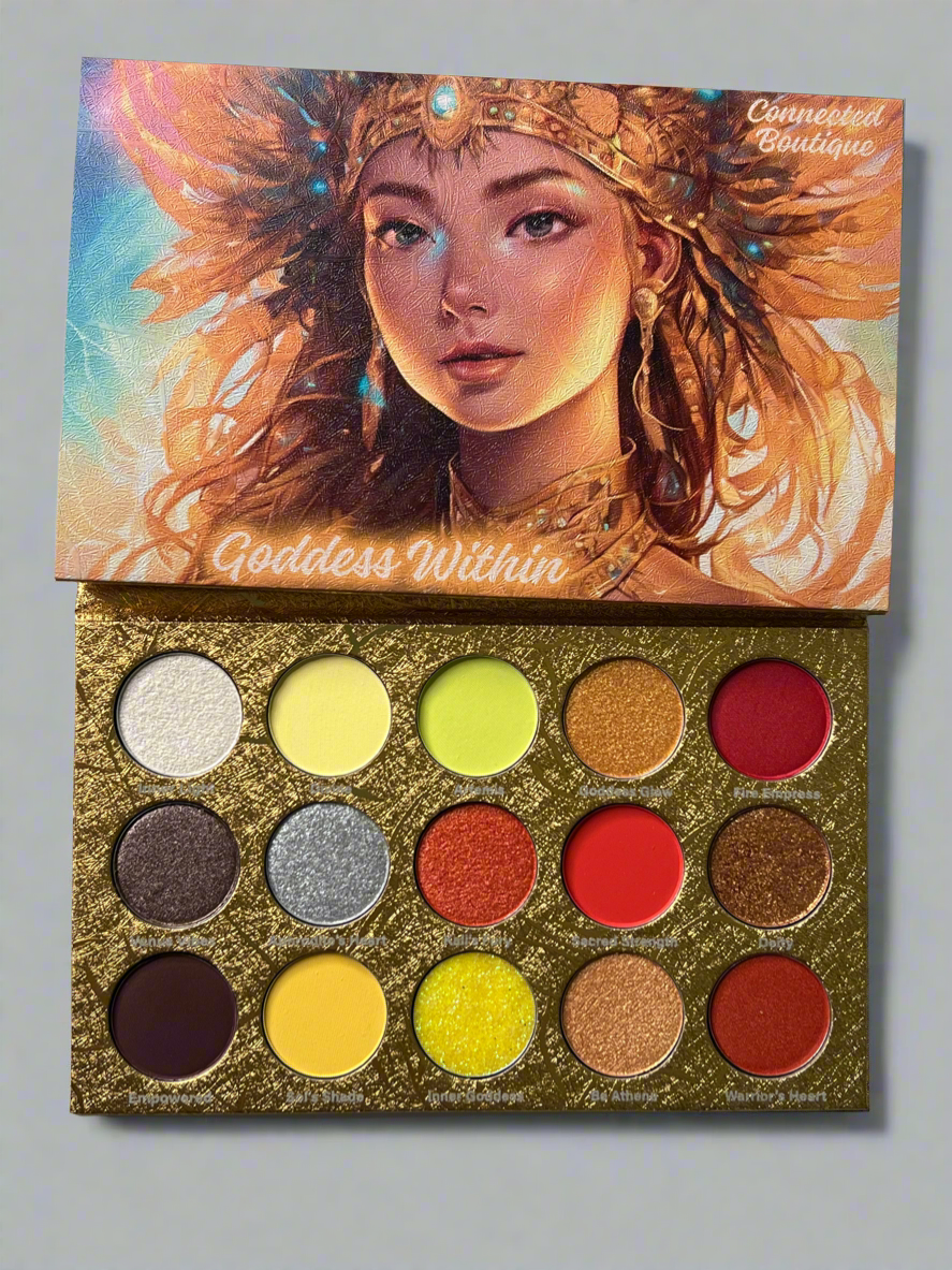 “Goddess Within” 15 shade eyeshadow palette Yellow Red Brown Glitter