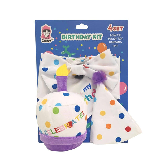 4-Piece Dog Birthday Kit: Bandana, Hat, Bow Tie, Plush Toy-0
