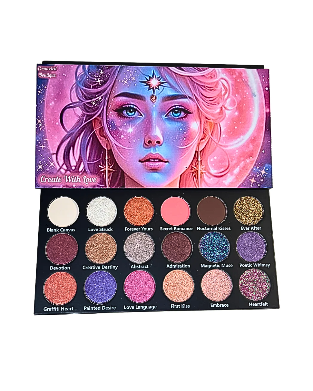 Create With Love 18‑Shade Eyeshadow Palette – Mattes, Shimmers & Glitters