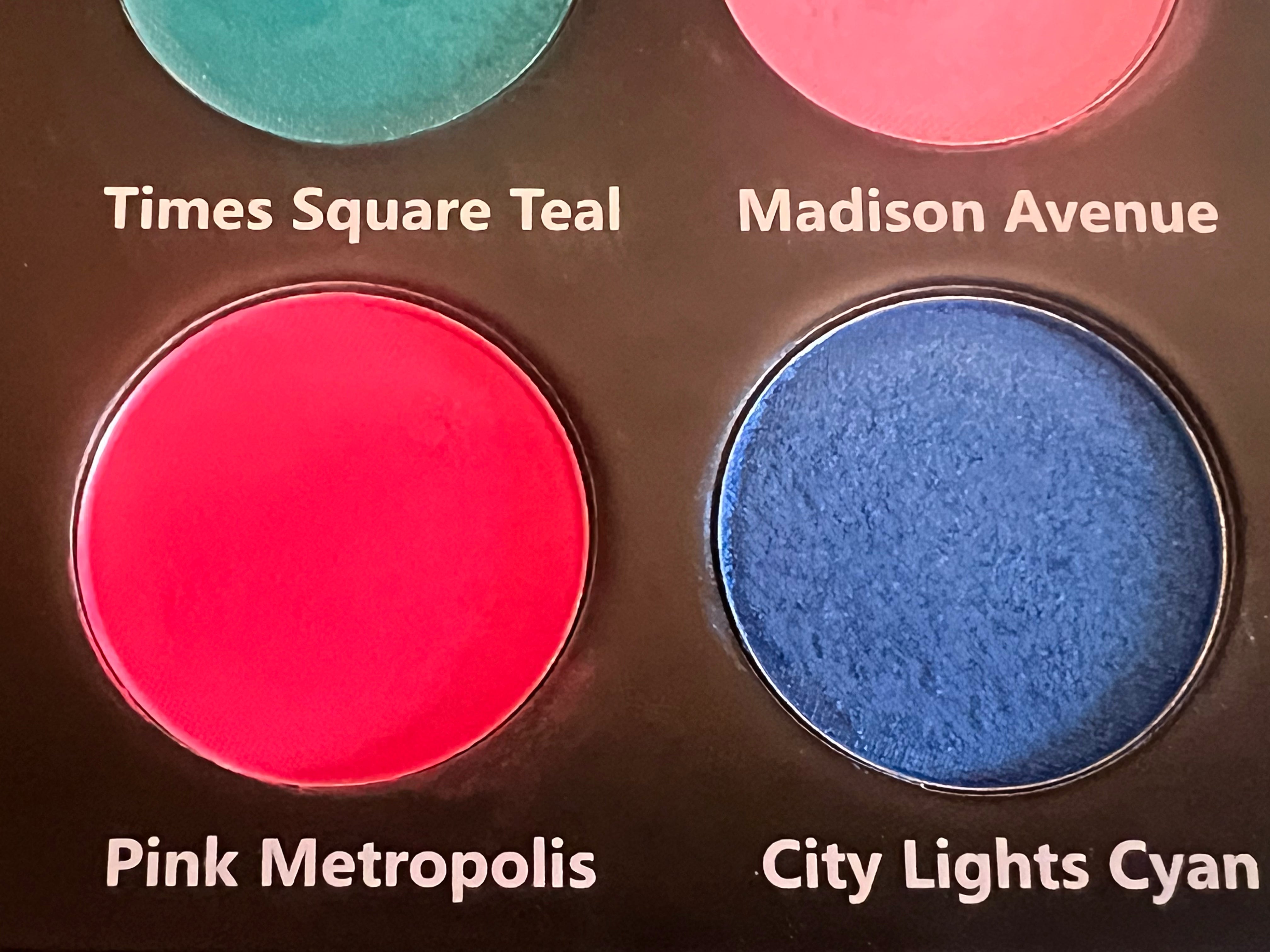 Manhattan Nights (palette 2) 6 shade eyeshadow palette with pink UV reactive shade and duochrome glitter