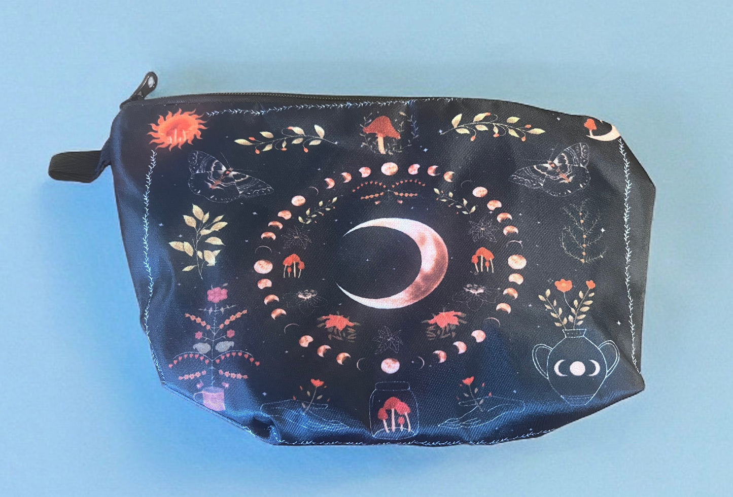 Moon and mushroom 🍄 pink and black make up bag organizer pencil bag