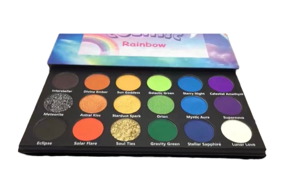 Cosmic Rainbow 🌙18 shade eyeshadow palette 🎨 2 UV reactive shades, matte, shimmer, duo chrome and metallic shades