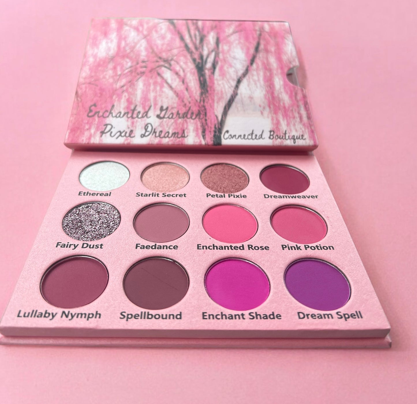 “Enchanted Garden; Pixie Dreams” 12 shade eyeshadow palette pink/purple color story