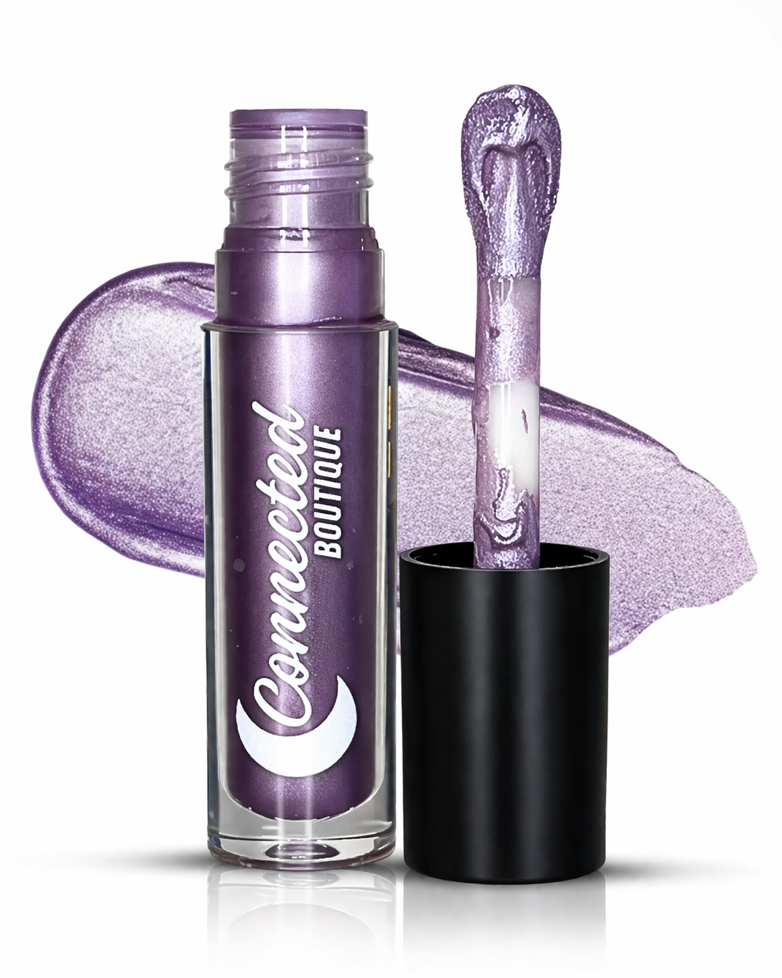 Purple lipstick with applicator and 'Connected Boutique' branding on a white background