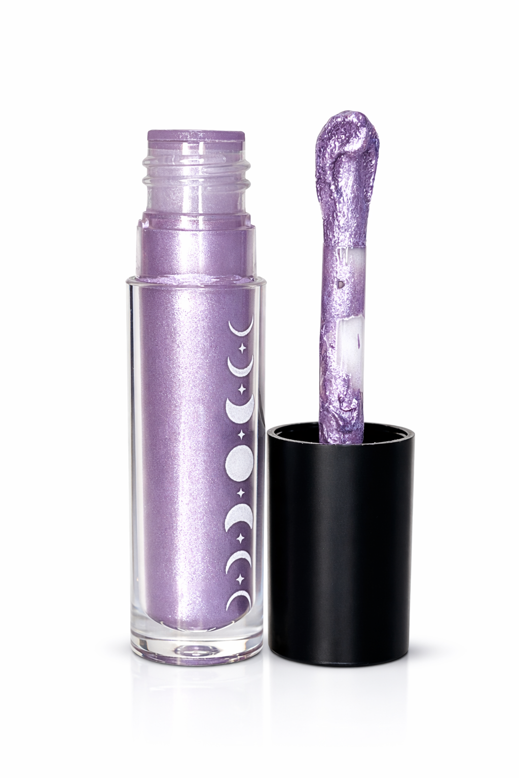 Purple lipstick with applicator on a white background