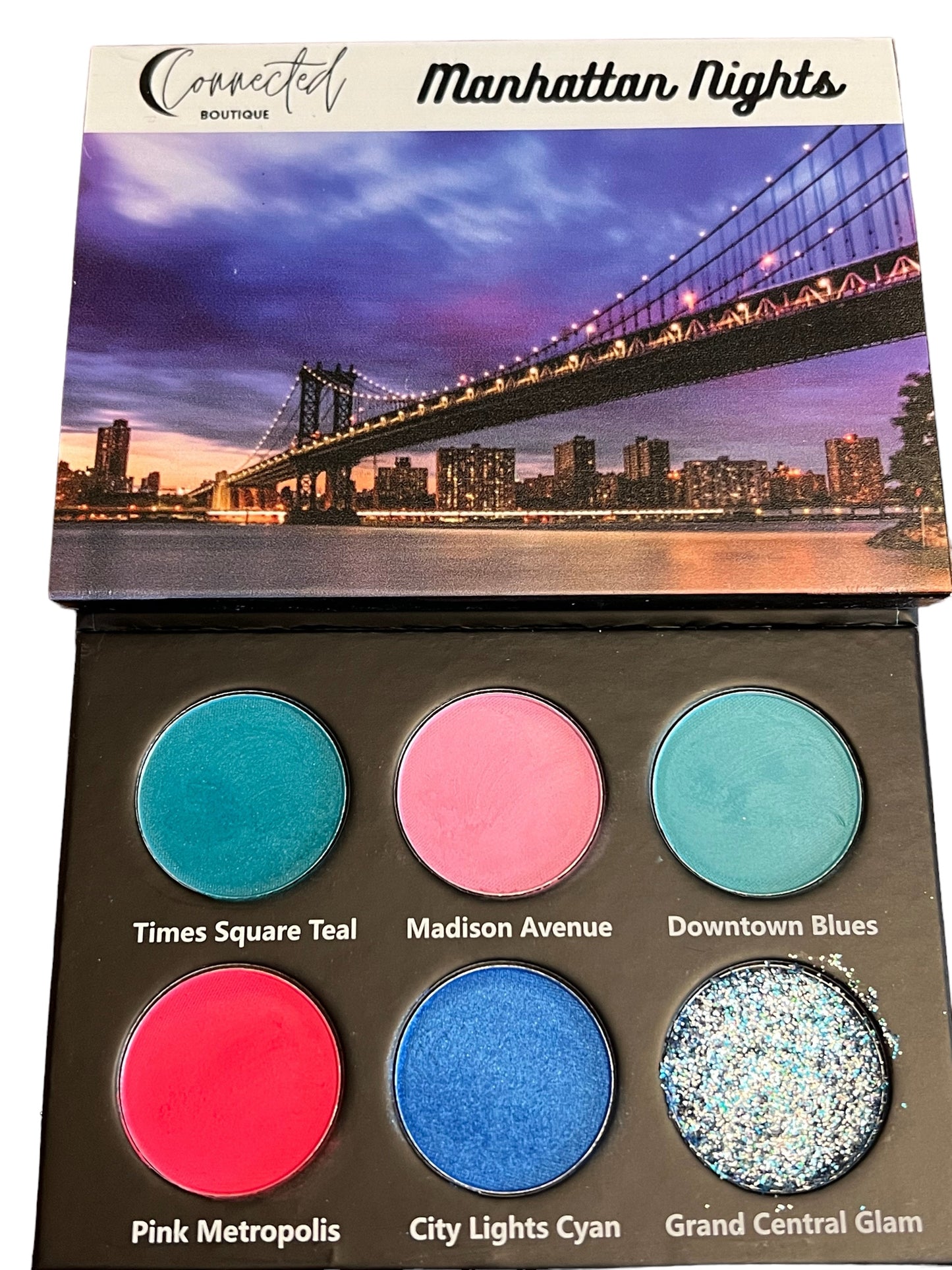 Manhattan Nights (palette 2) 6 shade eyeshadow palette with pink UV reactive shade and duochrome glitter