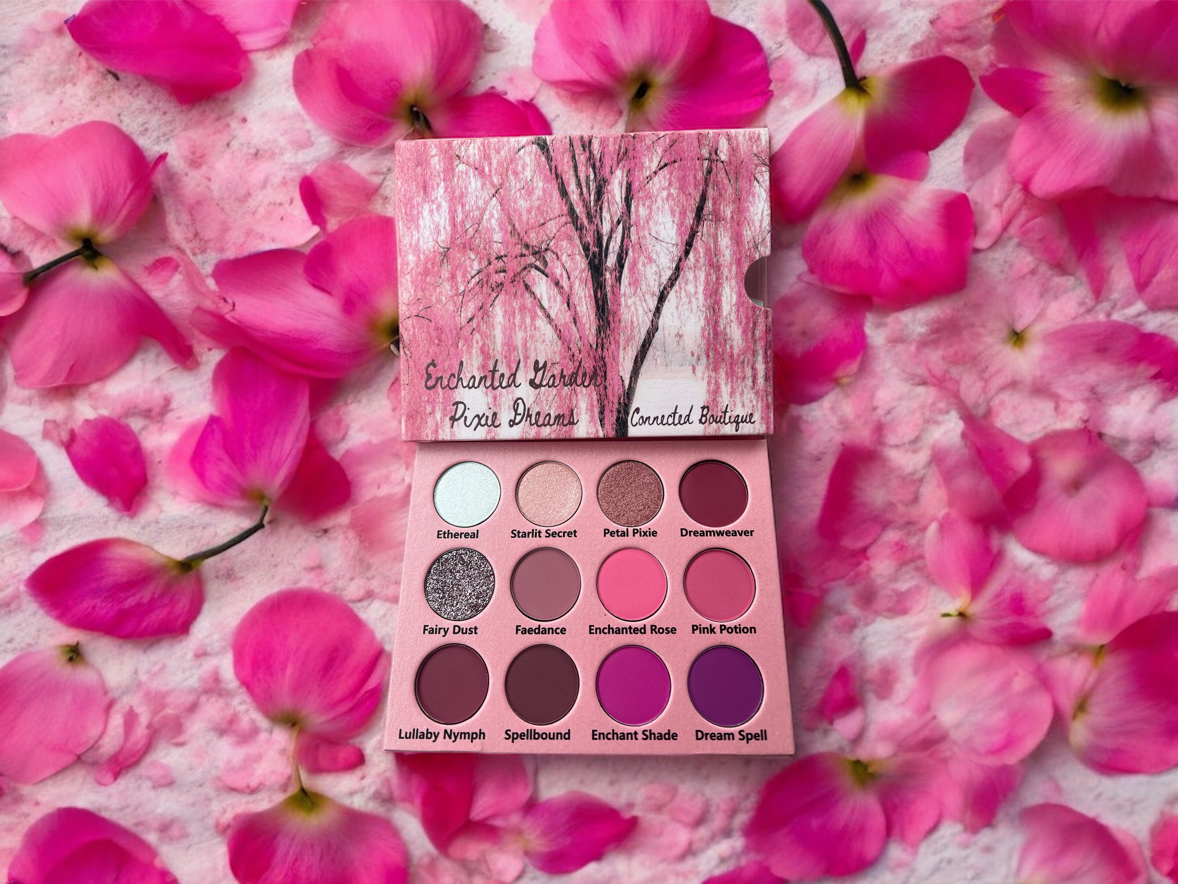 “Enchanted Garden; Pixie Dreams” 12 shade eyeshadow palette pink/purple color story