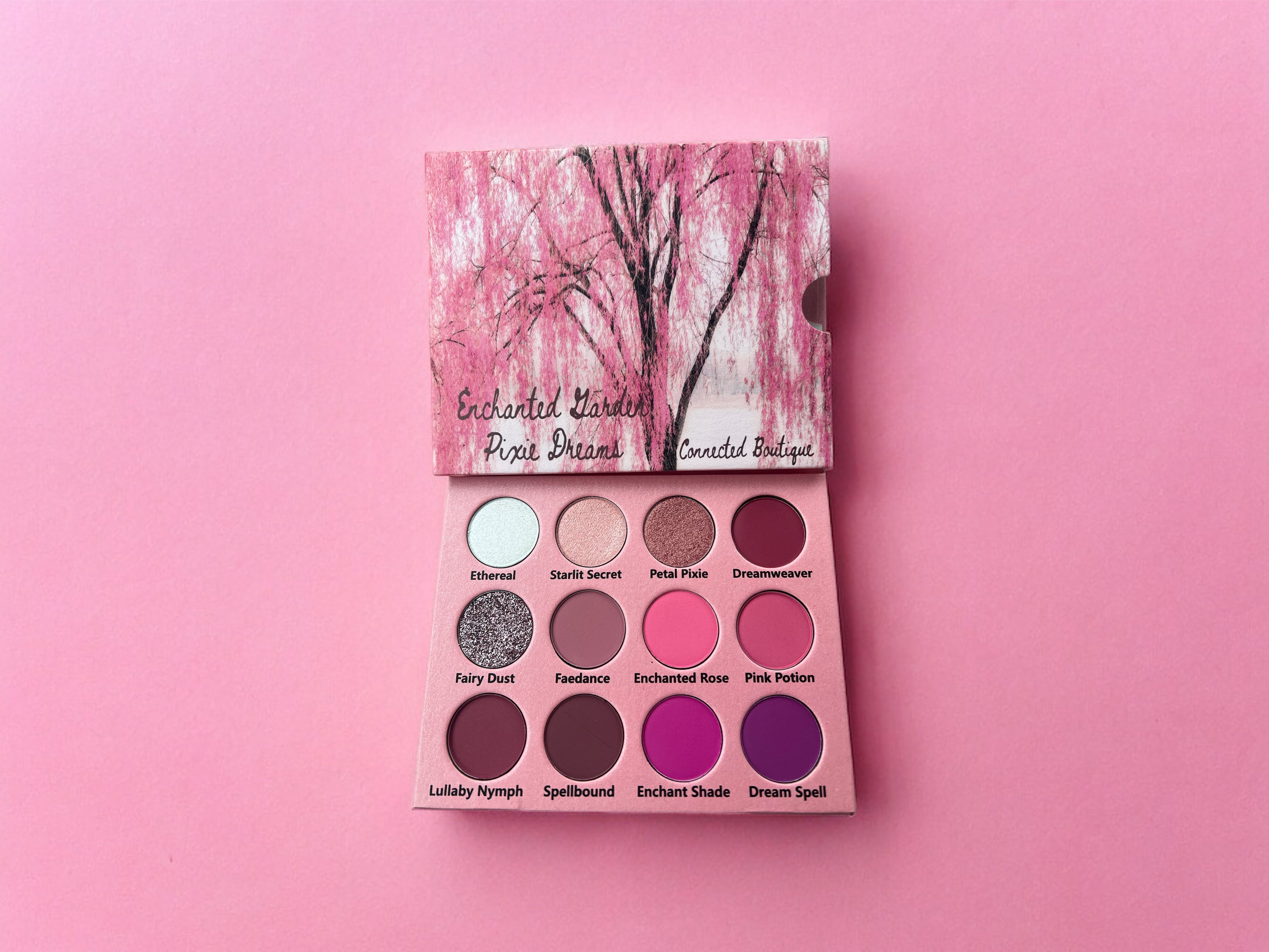 “Enchanted Garden; Pixie Dreams” 12 shade eyeshadow palette pink/purple color story