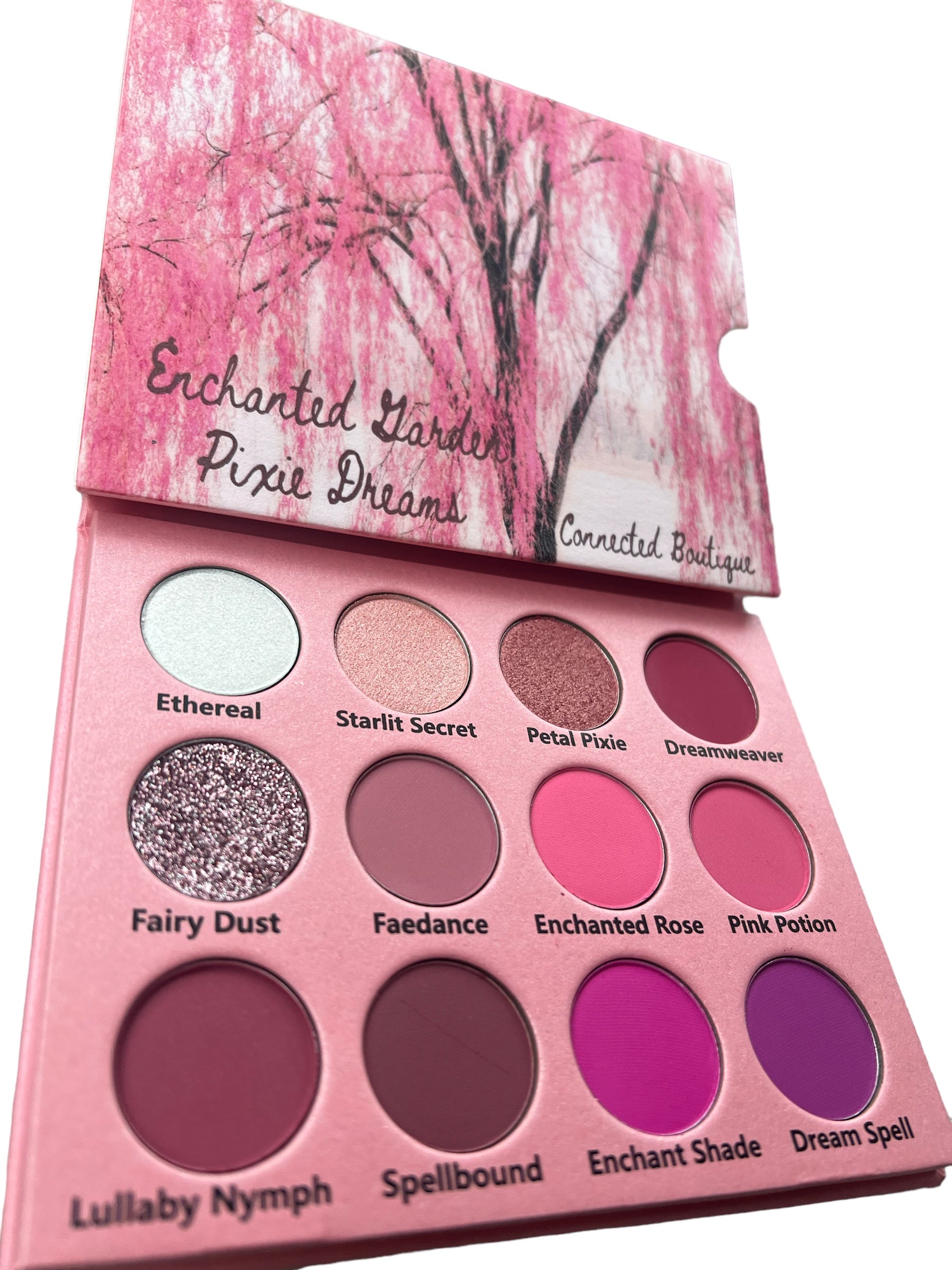 “Enchanted Garden; Pixie Dreams” 12 shade eyeshadow palette pink/purple color story