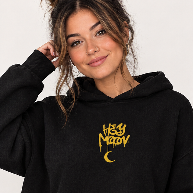 Hey Moon Embroidered Cropped Hoodie – Celestial Graphic Hoodie