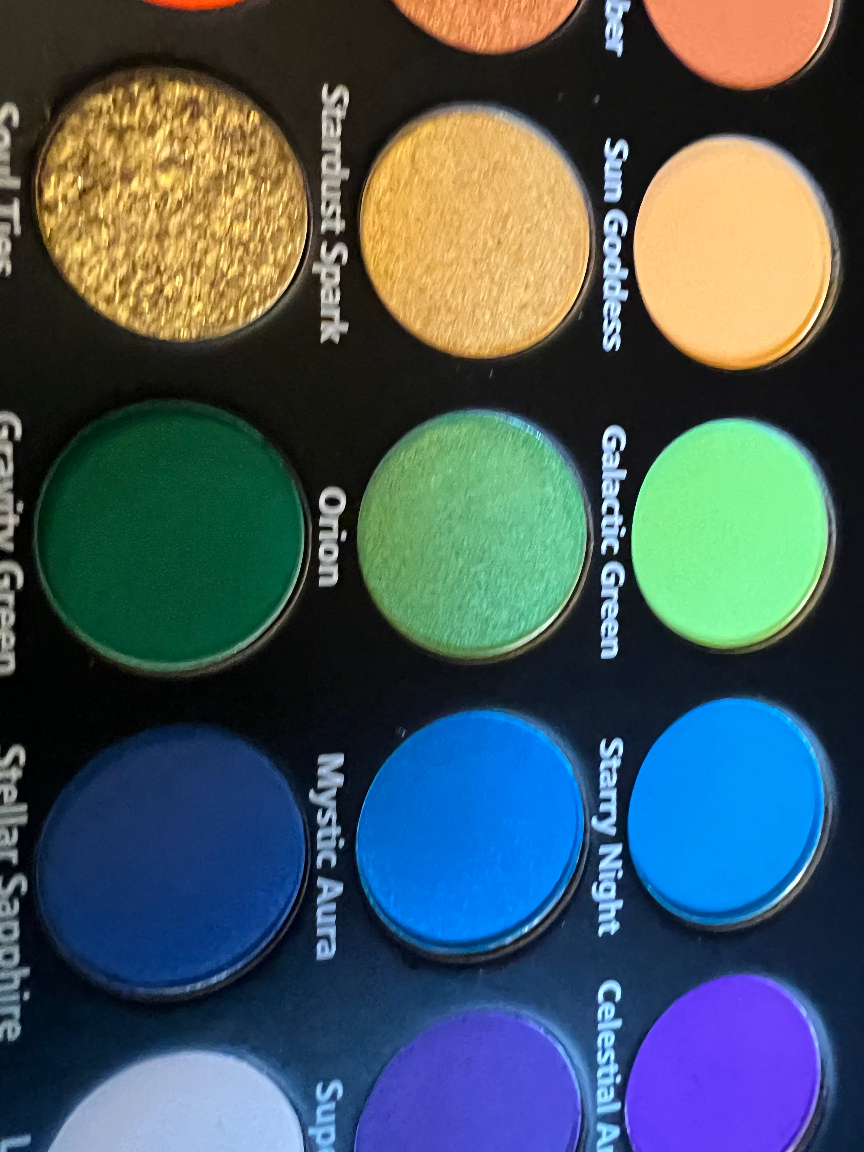 PRE ORDER PRE ORDER Cosmic Rainbow 18 shade eyeshadow palette 2 UV reactive shades, matte, shimmer, duo chrome and metallic shades