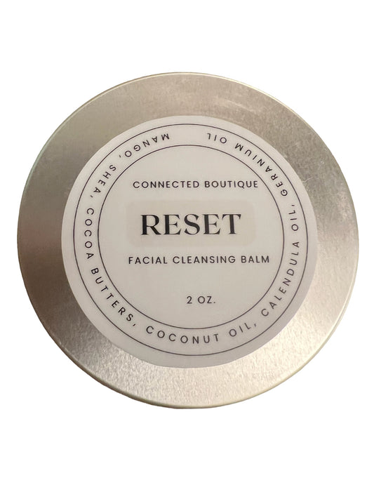 “Reset” Facial Cleansing Balm to remove oil, dirt, makeup and the impurities of the day. 2 ounces