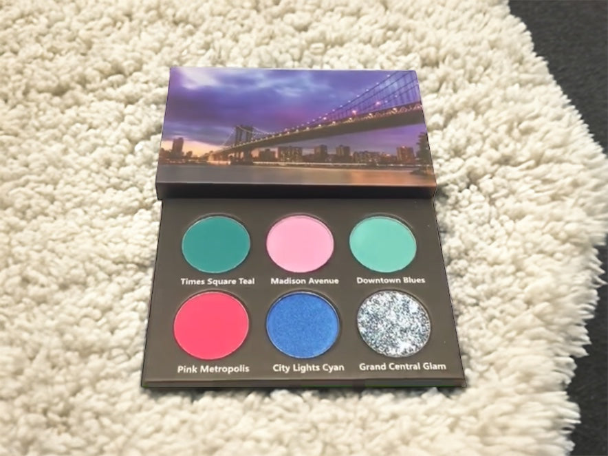 Manhattan Nights (palette 2) 6 shade eyeshadow palette with pink UV reactive shade and duochrome glitter