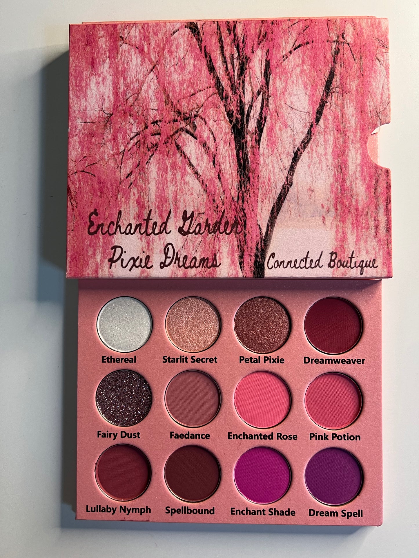 “Enchanted Garden; Pixie Dreams” 12 shade eyeshadow palette pink/purple color story