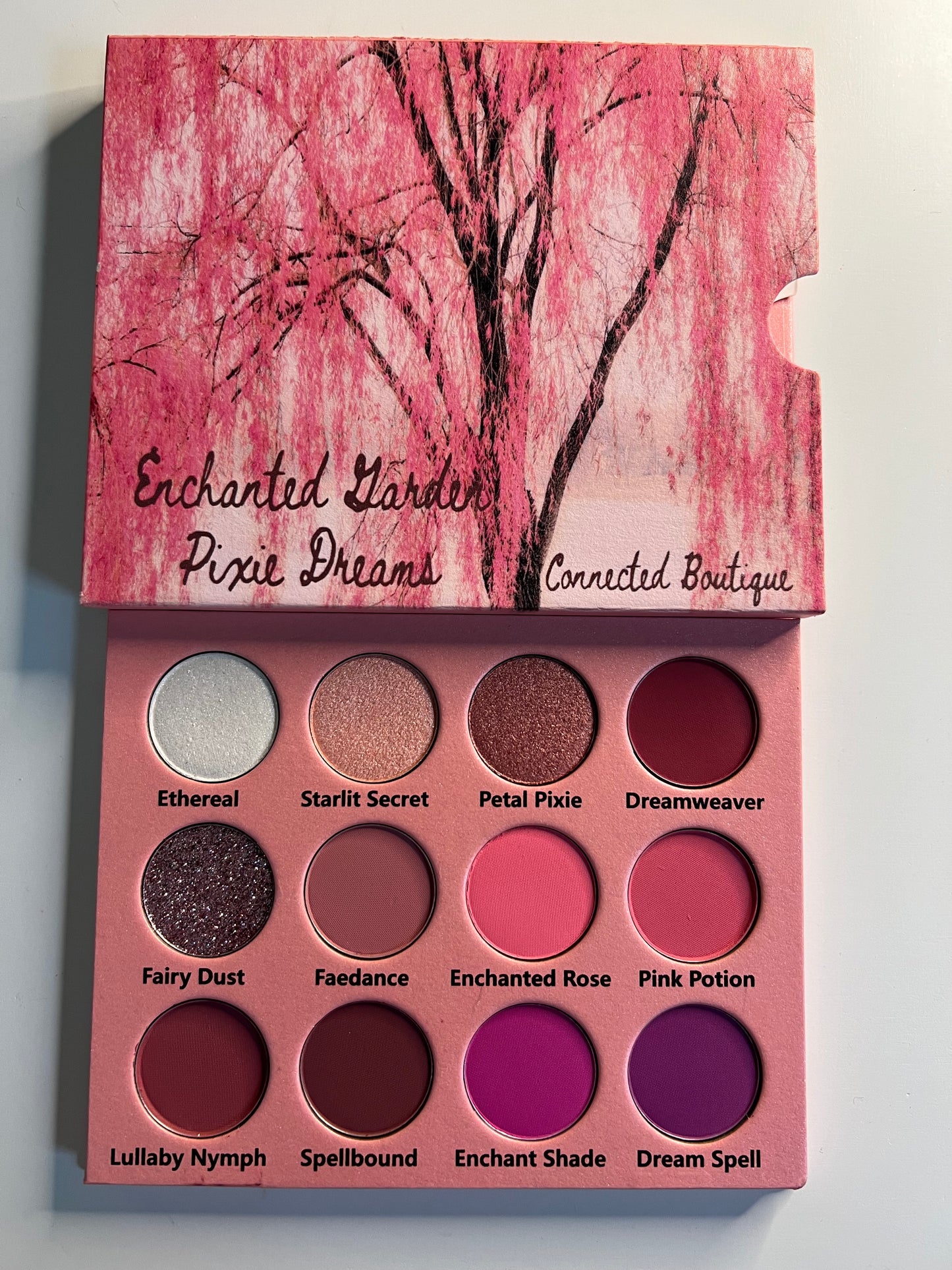 “Enchanted Garden; Pixie Dreams” 12 shade eyeshadow palette pink/purple color story