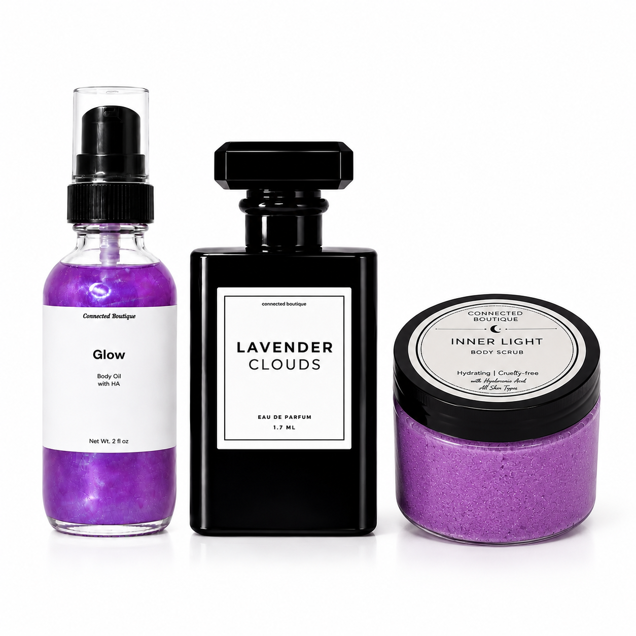 Lavender Clouds Perfume, Body Oil & Body Scrub Gift Set Lavender Vanilla & Marshmallow Fragrance Collection