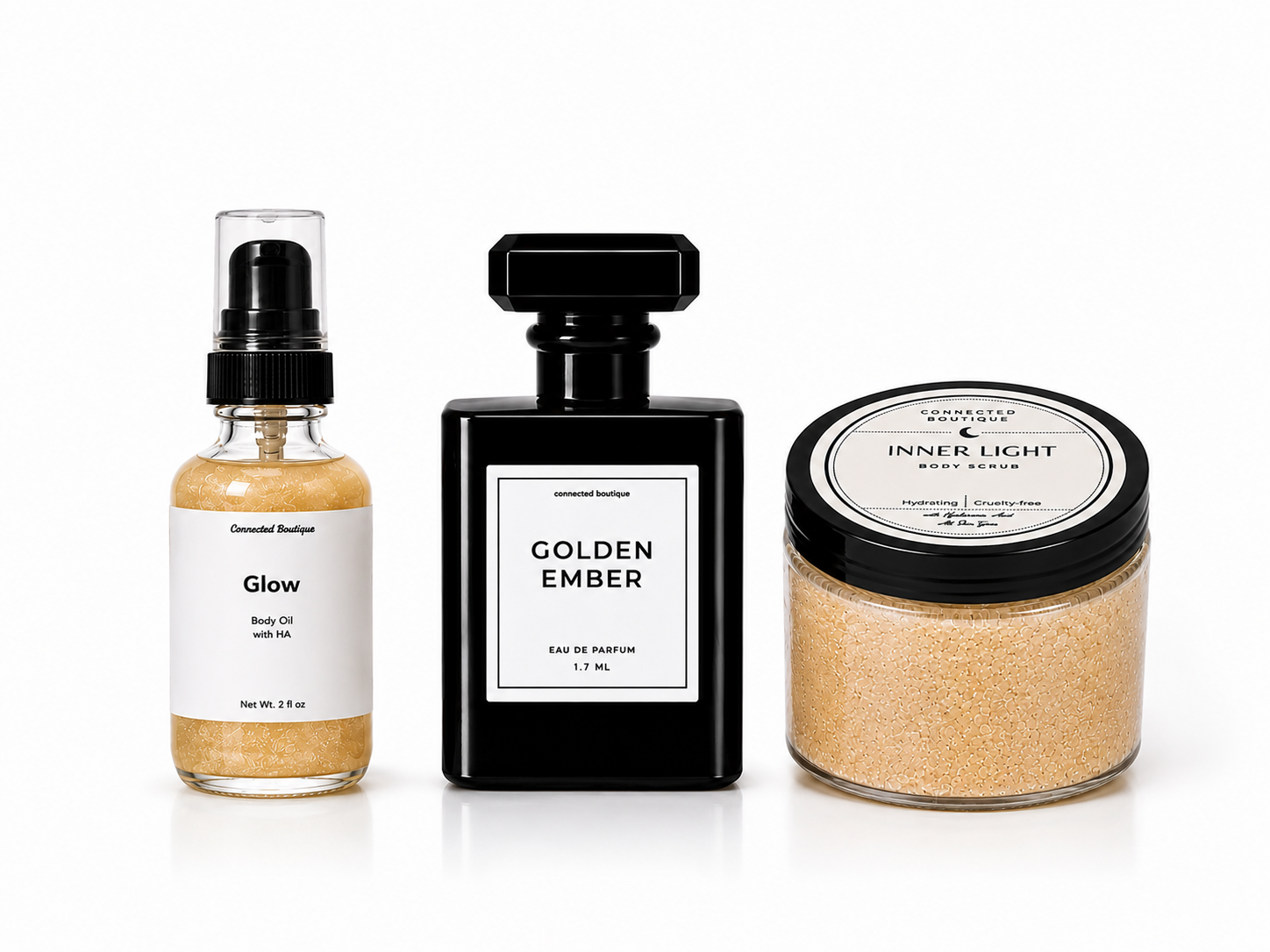 Golden Ember Perfume, Body Oil & Body Scrub Gift Set Luxury Amber Fragrance Collection