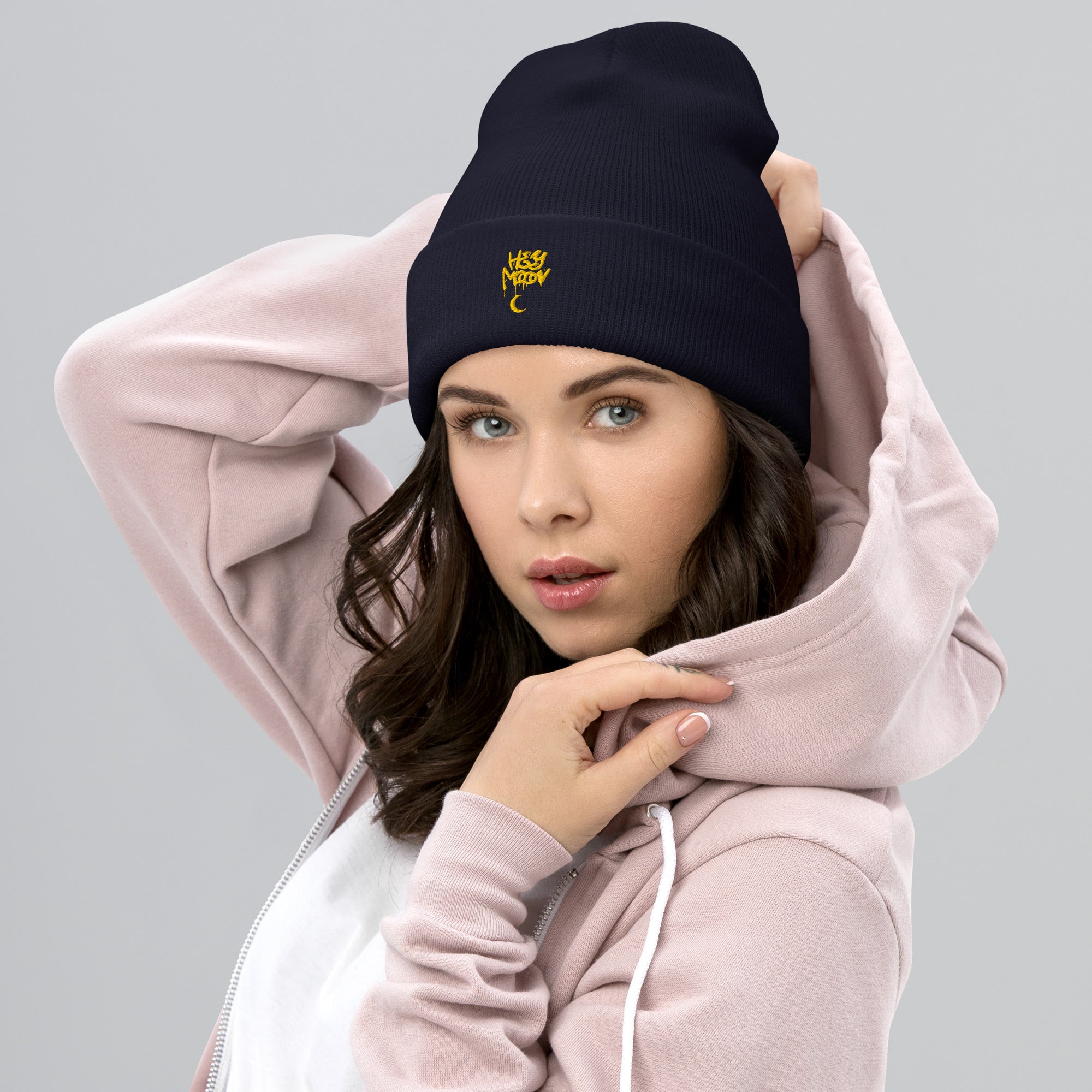 Hey Moon Embroidered Cuffed Beanie