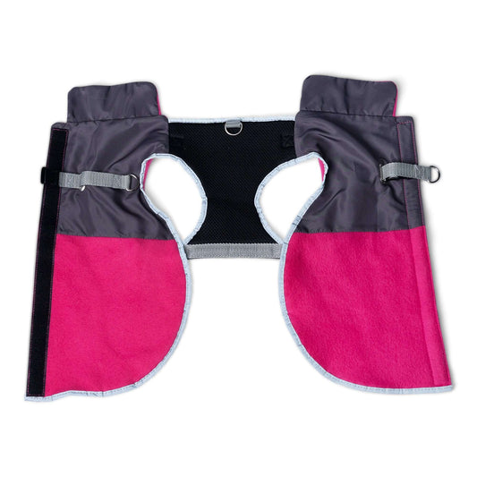 2-in-1 Thermal Dog Fleece Jacket with Integrated Harness - Fuschia-0