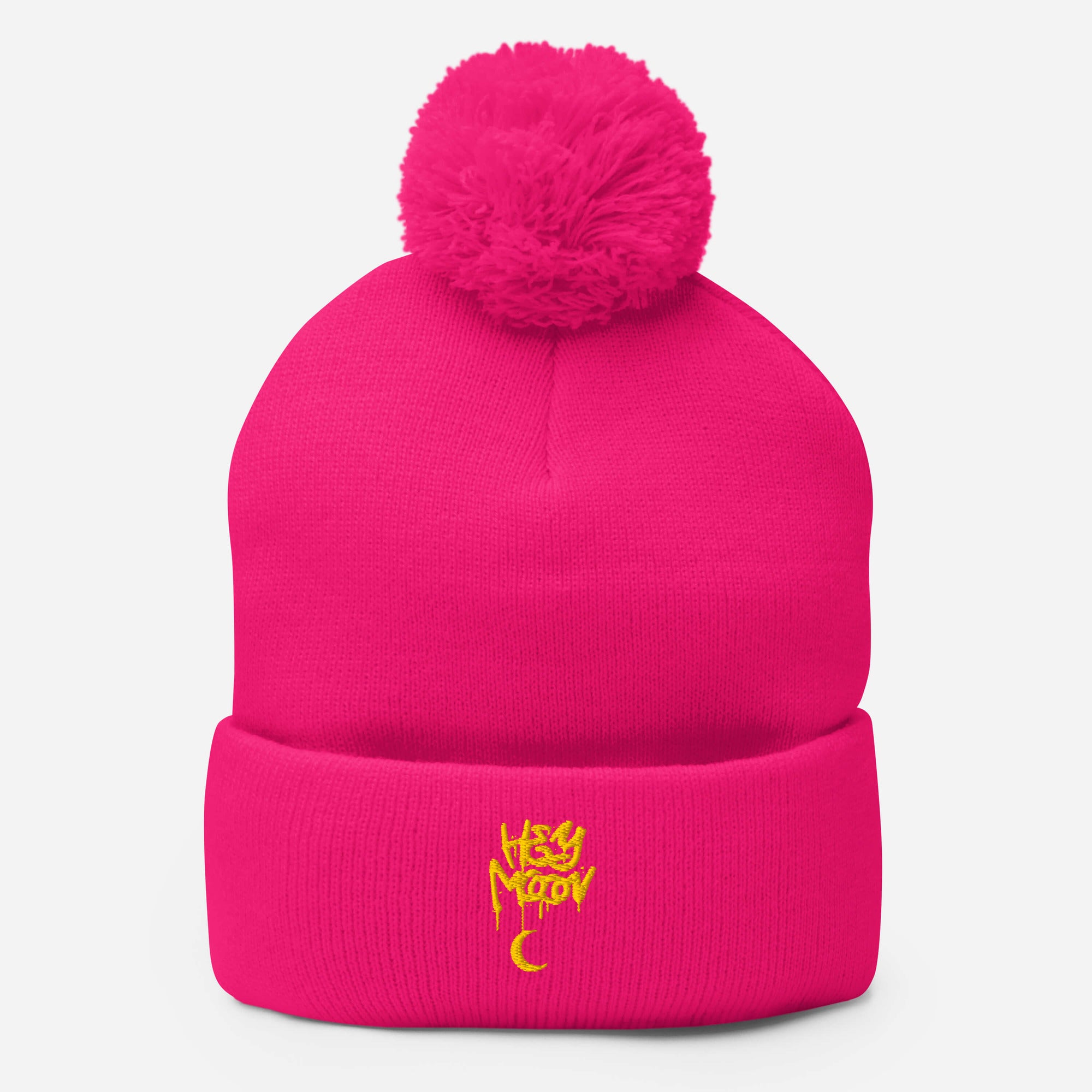 Hey Moon Embroidered Pom-Pom Beanie